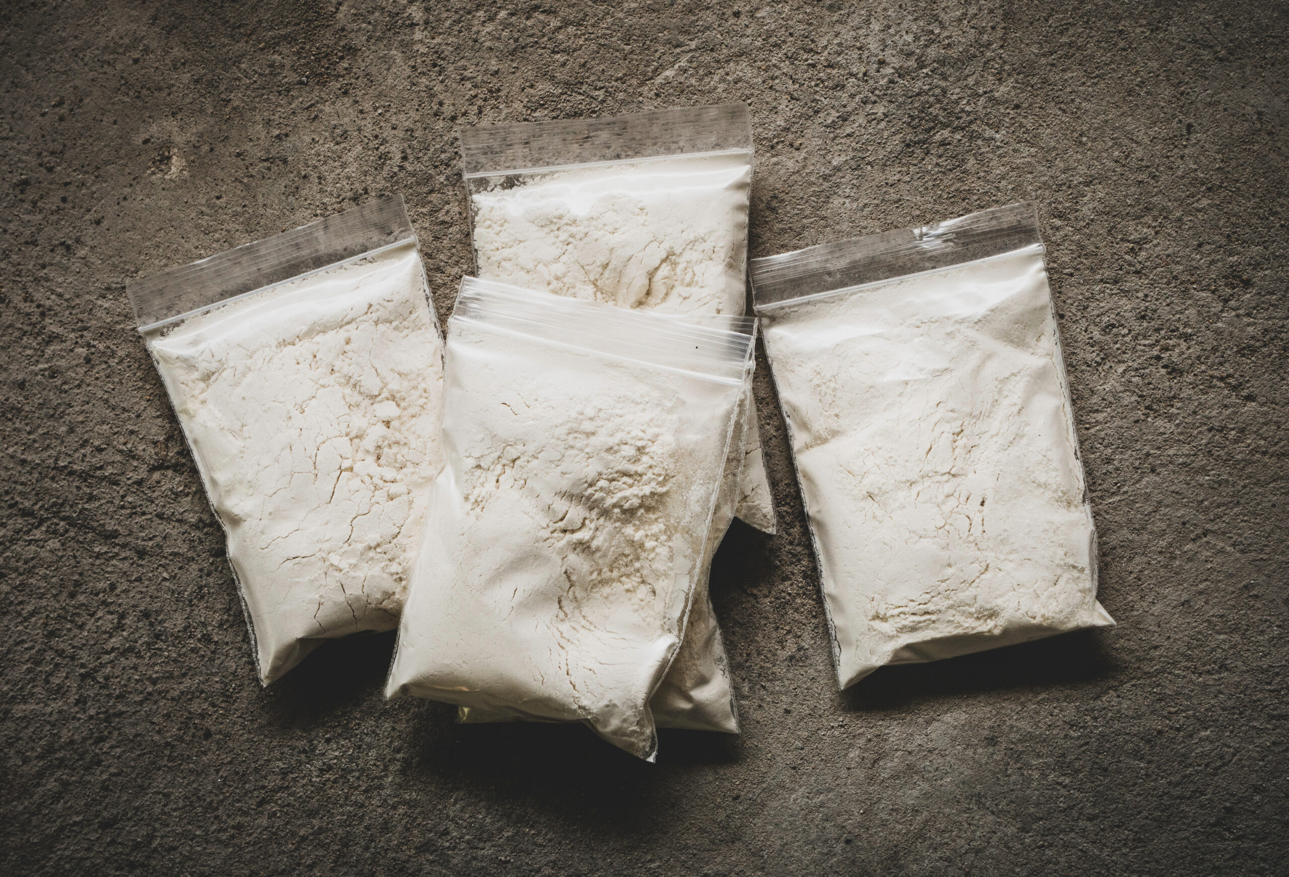 white powder heroin in bags