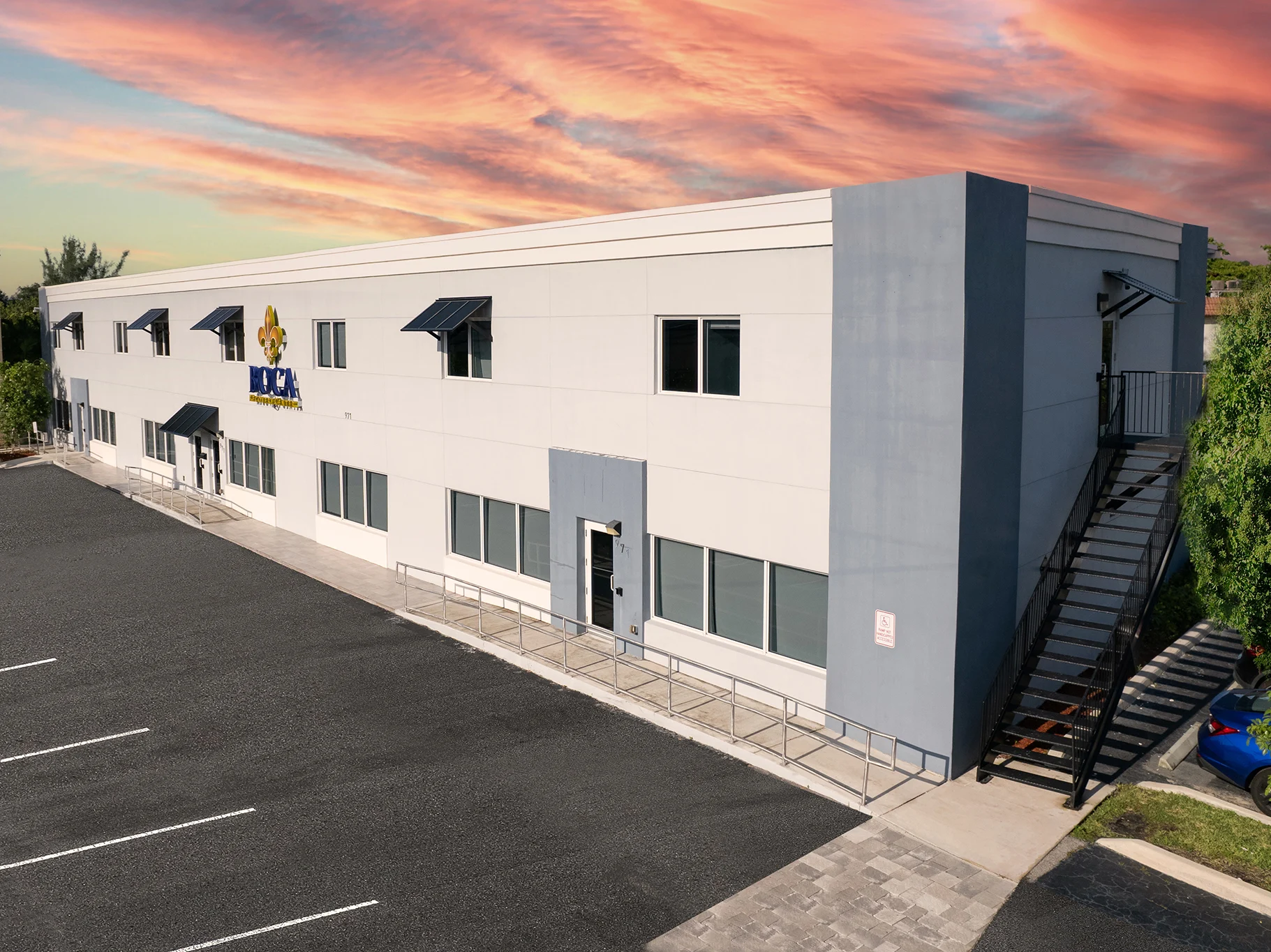 A wide shot of the front exterior of Boca Recovery Center Pompano Beach, FL